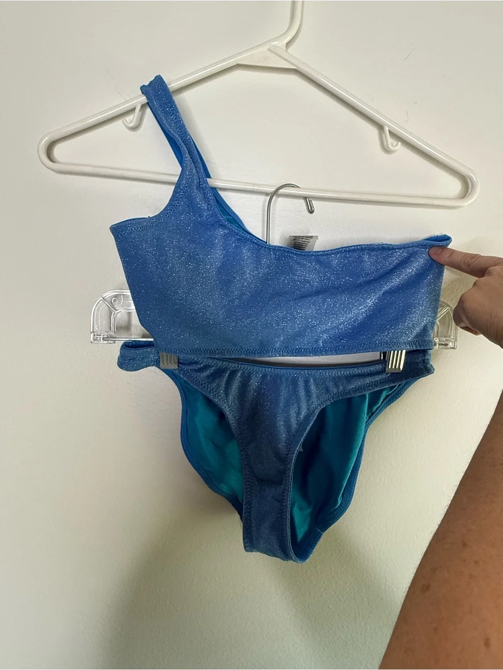 Triangl Blue Shimmer One Shoulder Bikini Set Women’s Small Metallic Swimwear